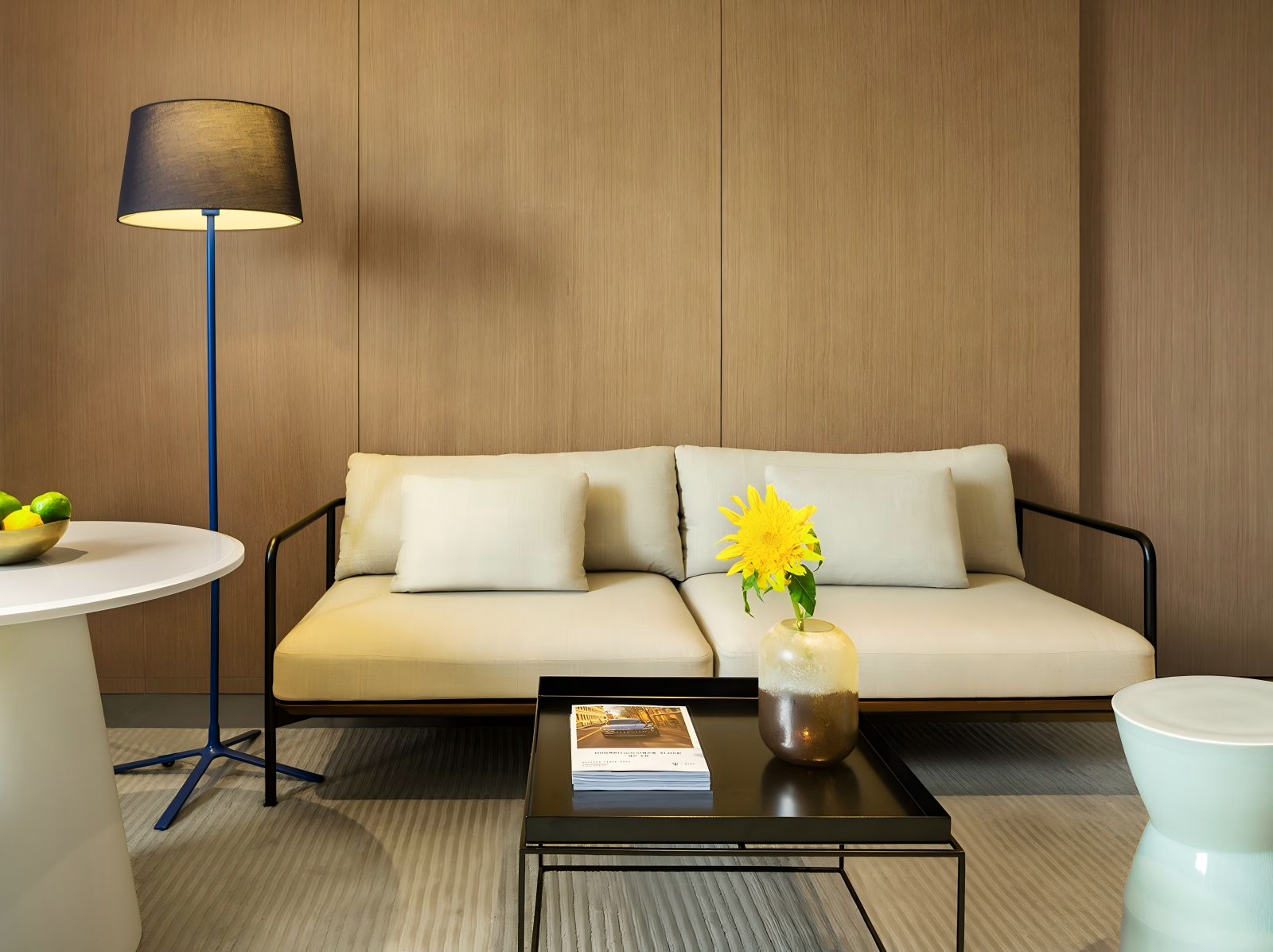 15hotel suite lounge with custom sofa and coffee table Hotel interior design ideas suite lounge