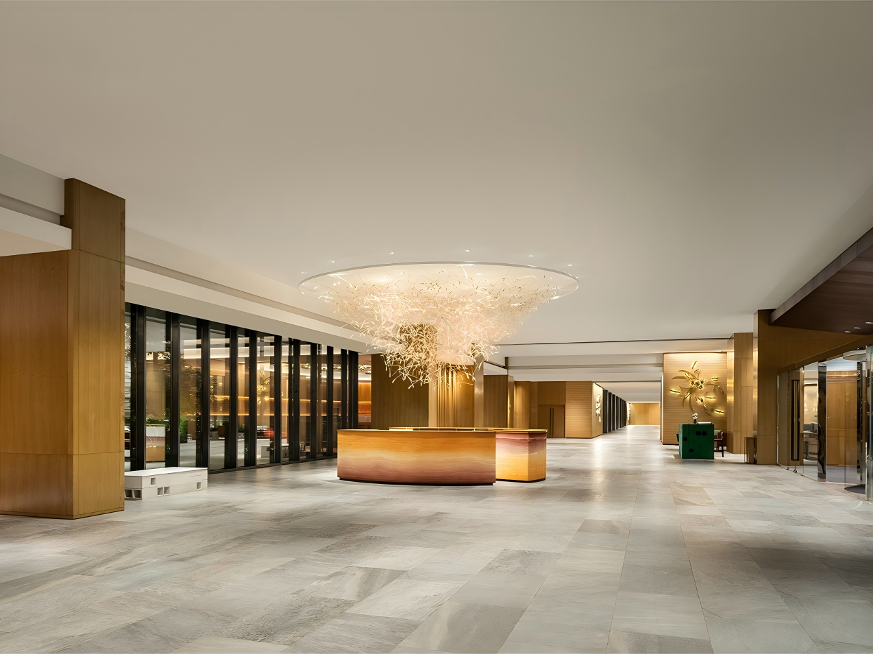 18luxury hotel lobby with wood panels and stone floor Hotel interior design ideas lobby interior