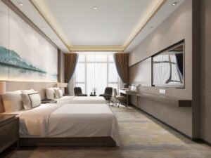Hotel interior design modern twin room
