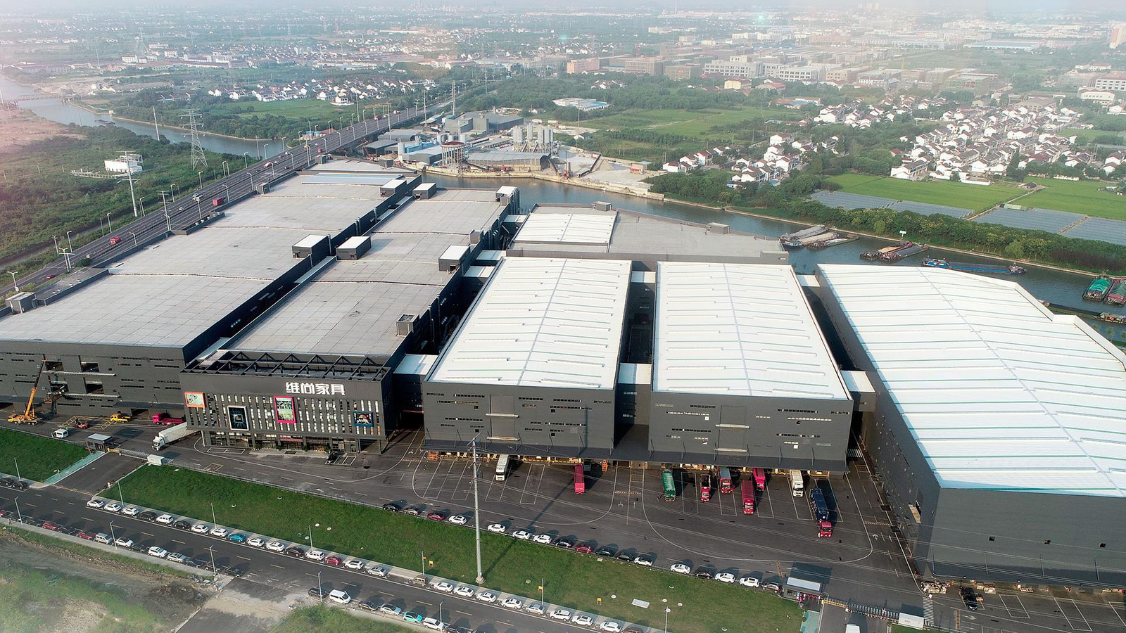 Professional furniture manufacturing factory aerial view