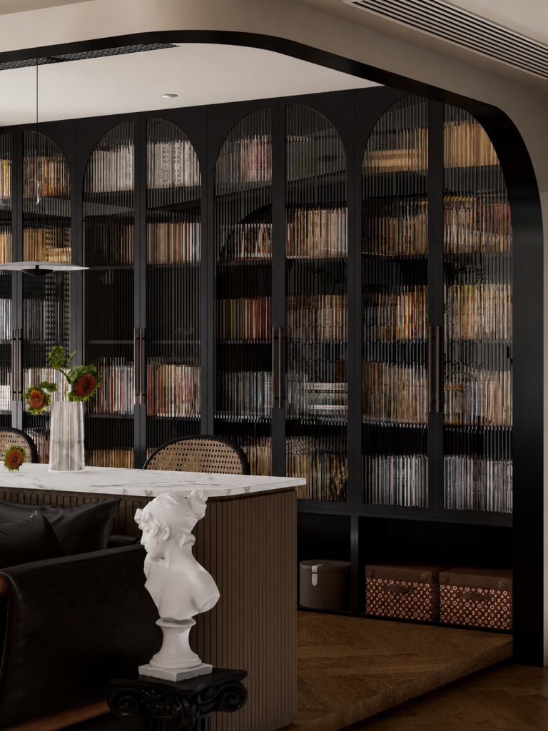 contemporary floor to ceiling library bookcase cabinet