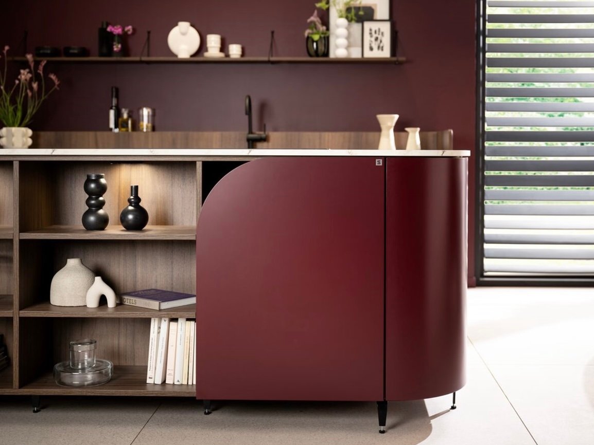 curved corner kitchen cabinet detail