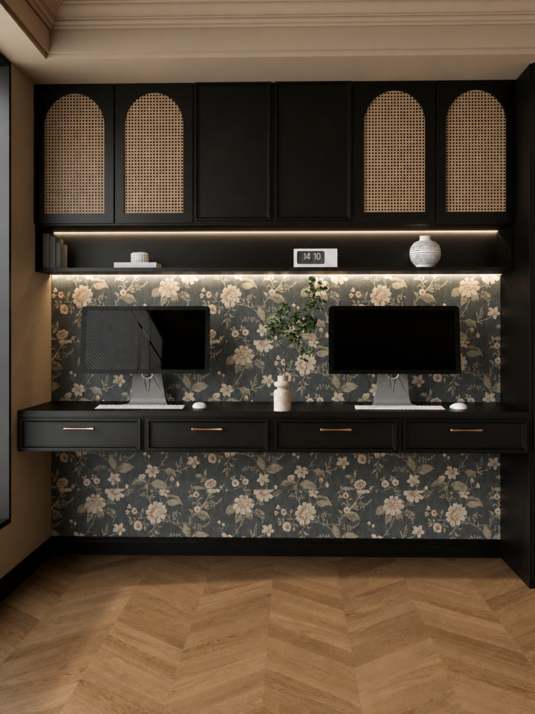 custom black rattan home office workstation cabinet