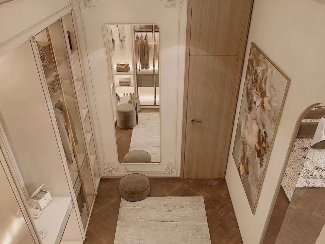 custom dressing room with full height mirror