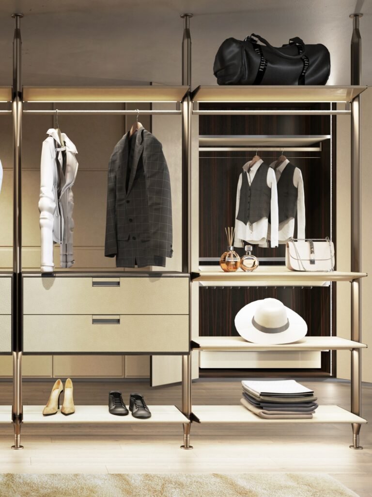 custom open closet display shelving with led wardrobe storage