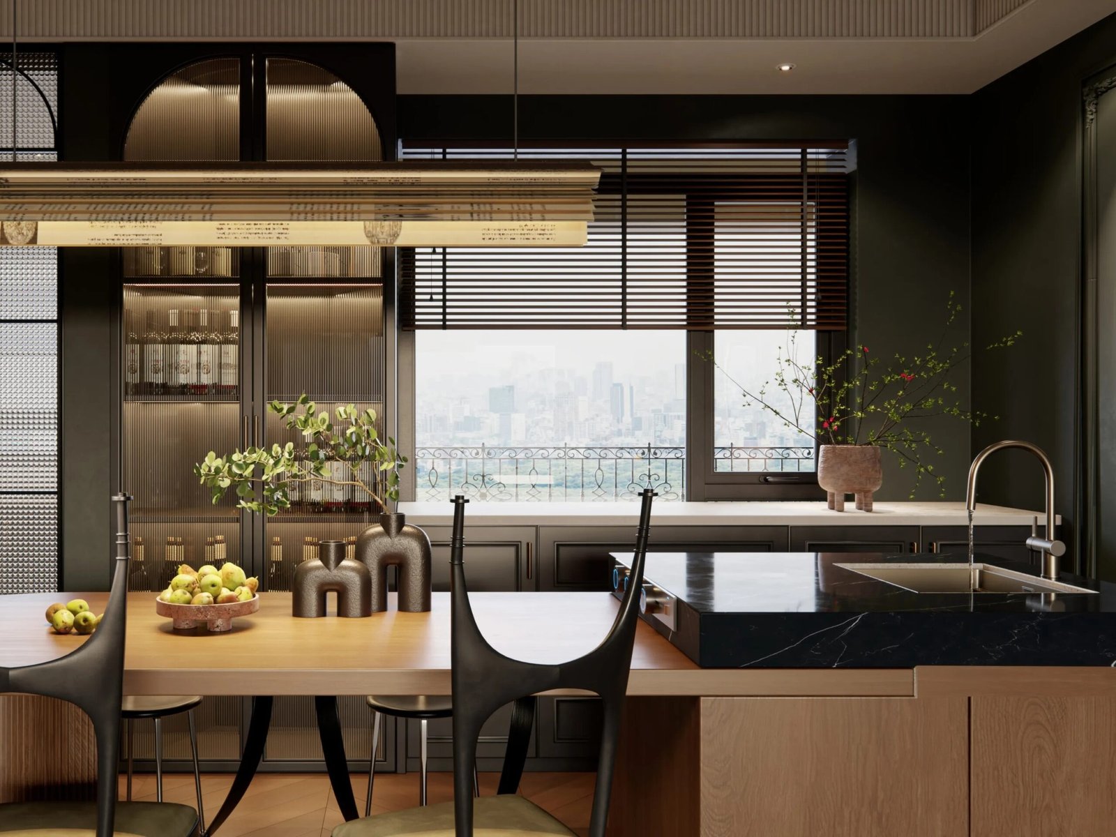 dark french kitchen dining custom cabinet scaled dark-french-kitchen-dining-custom-cabinet