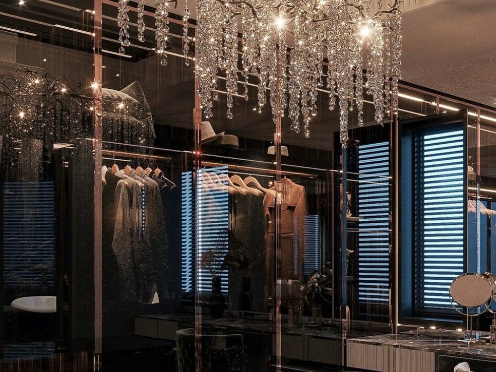 dark luxury glass wardrobe led display system