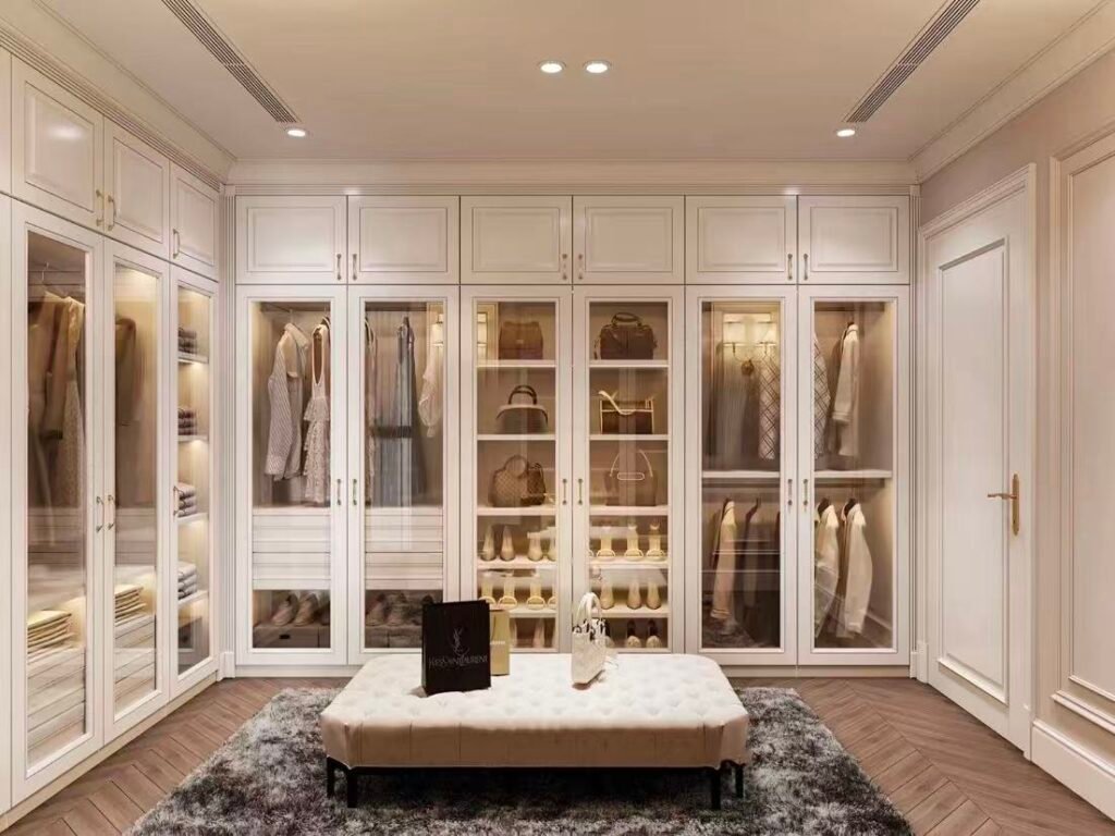 elegant custom walk in wardrobe storage room design