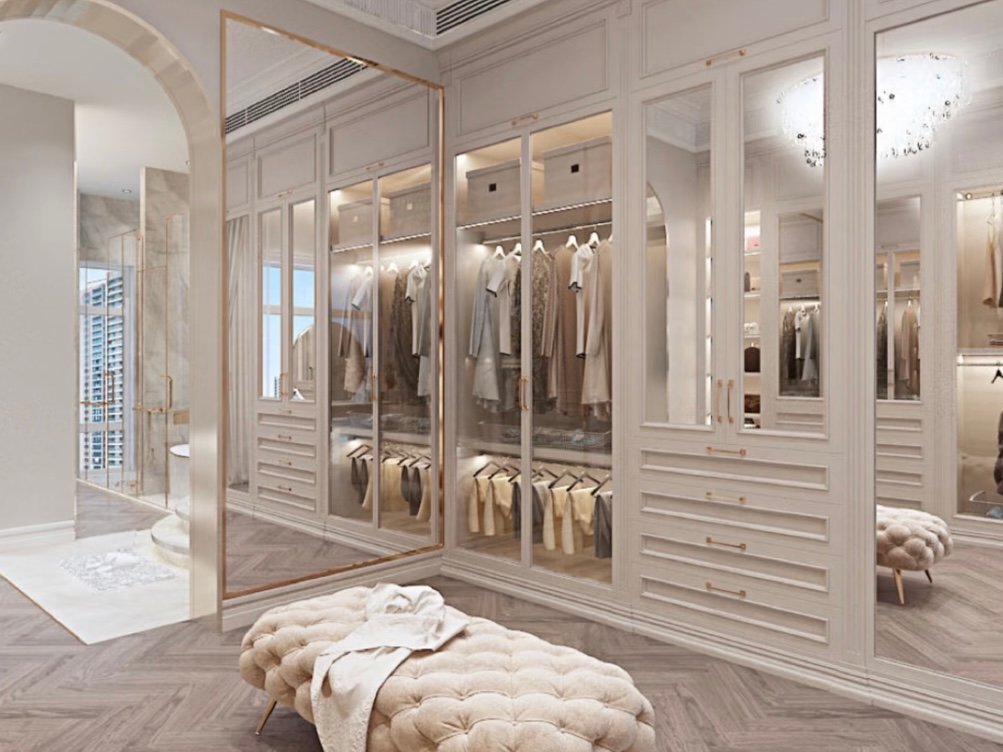 elegant glass door walk in wardrobe system