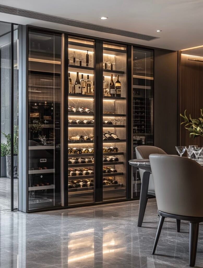 floor to ceiling glass wine display cabinet