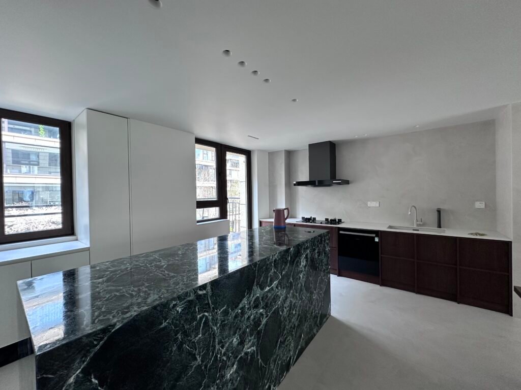 green marble island custom kitchen design