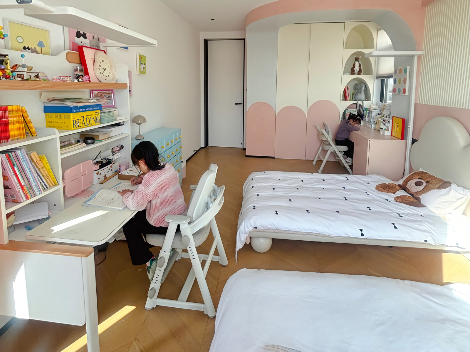 kids bedroom with custom study desk and storage cabinets scaled kids-bedroom-with-custom-study-desk-and-storage-cabinets