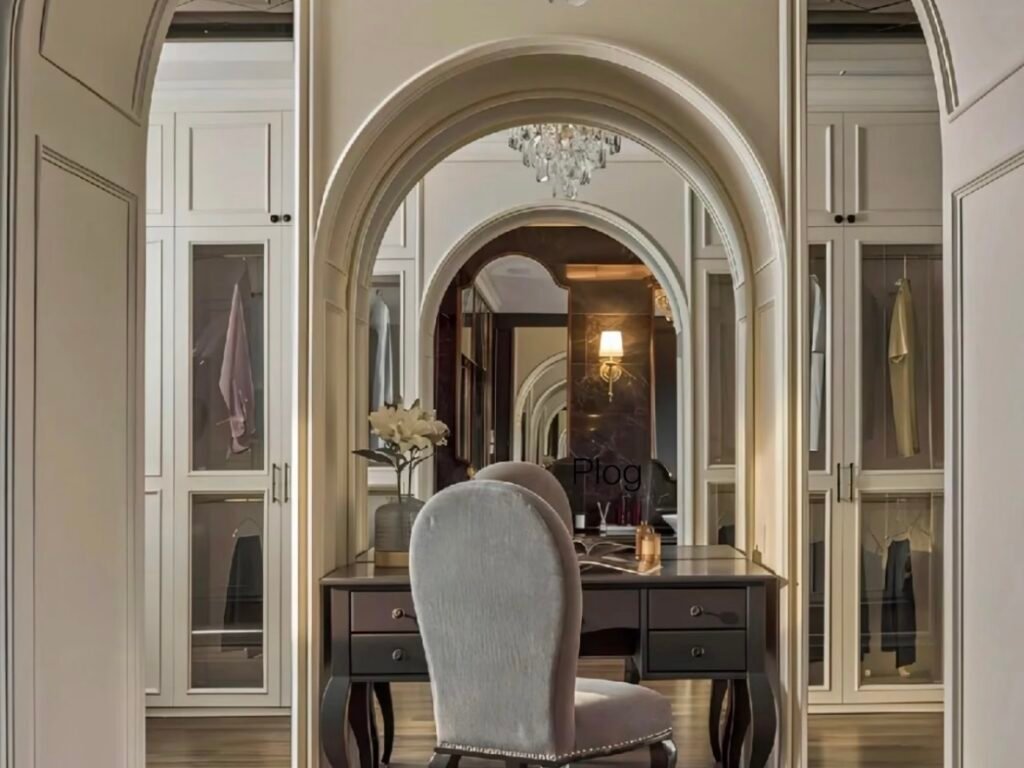 luxury arched dressing room vanity closet system
