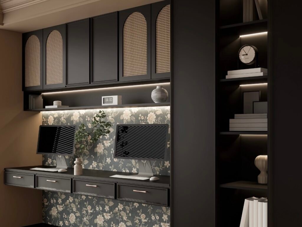 luxury black home office storage cabinet with led lighting