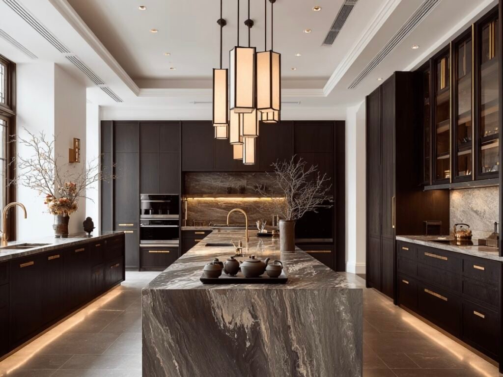 luxury custom kitchen cabinet with large island