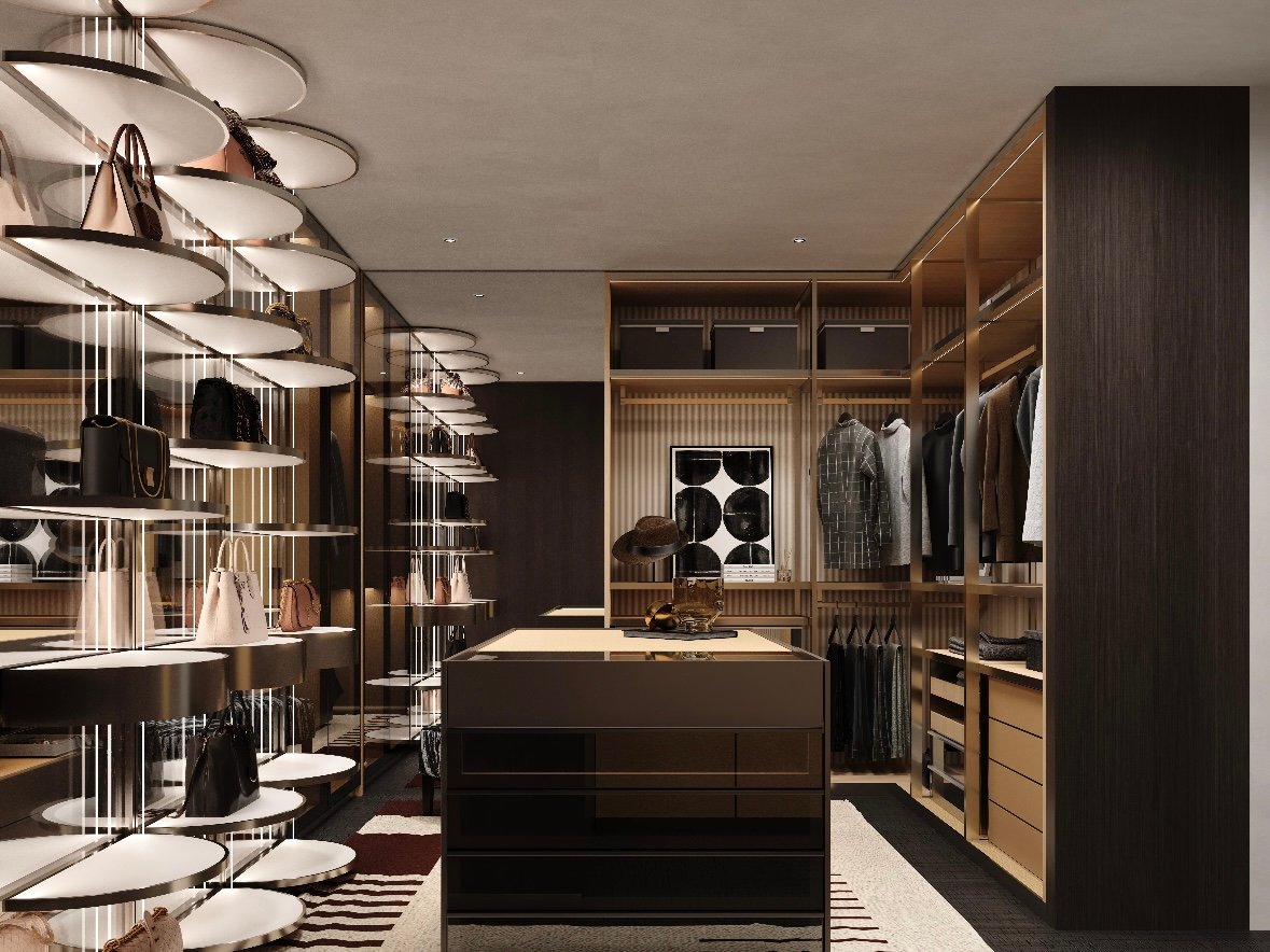luxury dark walk in closet with island storage Villa projects luxury walk in closet