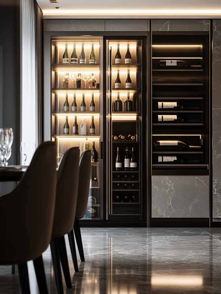 luxury led lighted wine cabinet interior