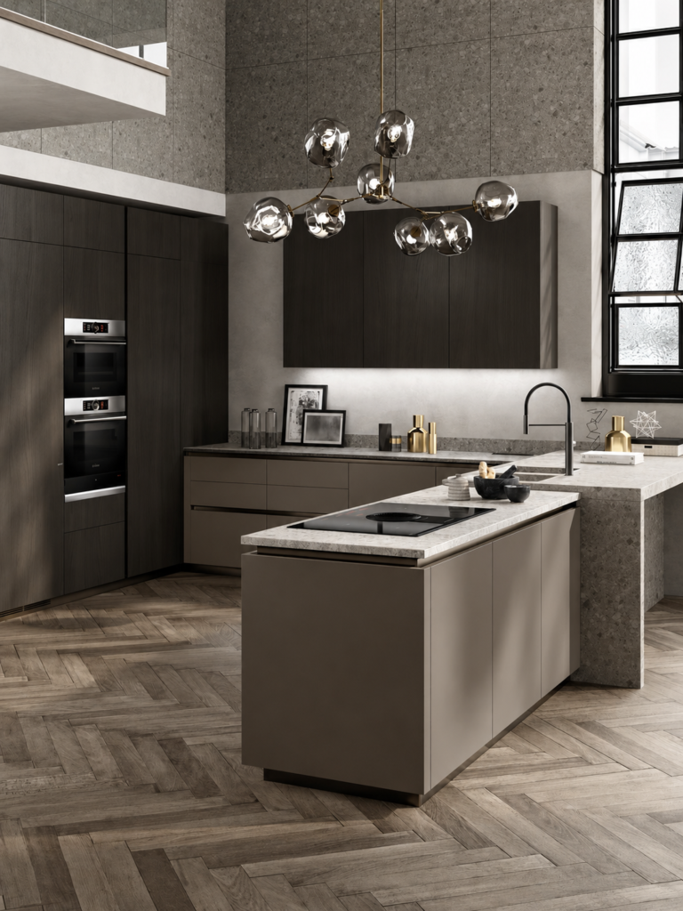 luxury open plan kitchen with stone island
