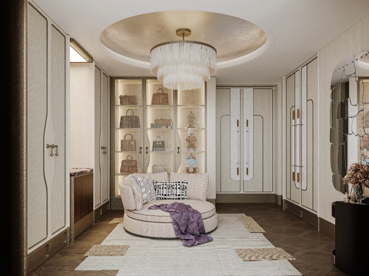 Bedroom with walk in closet layout design.