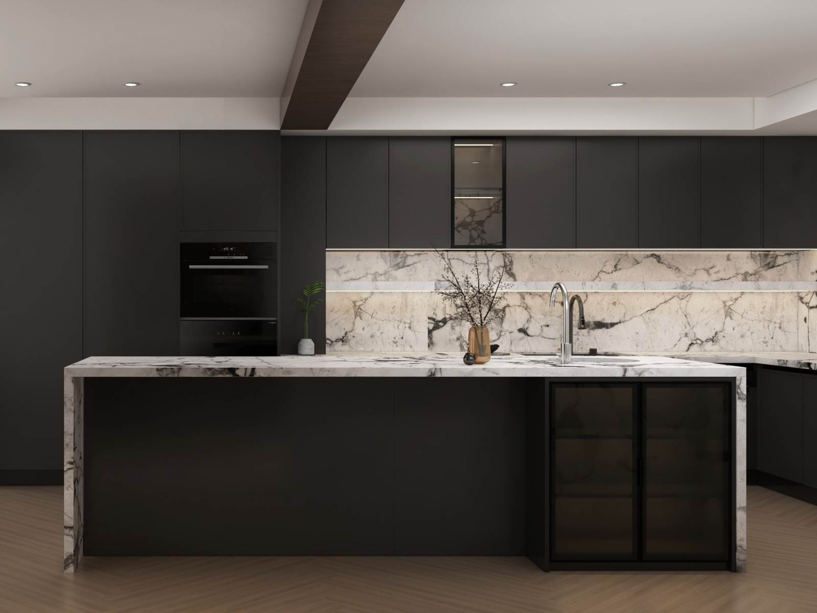 Kitchen cabinet makers premium marble island design