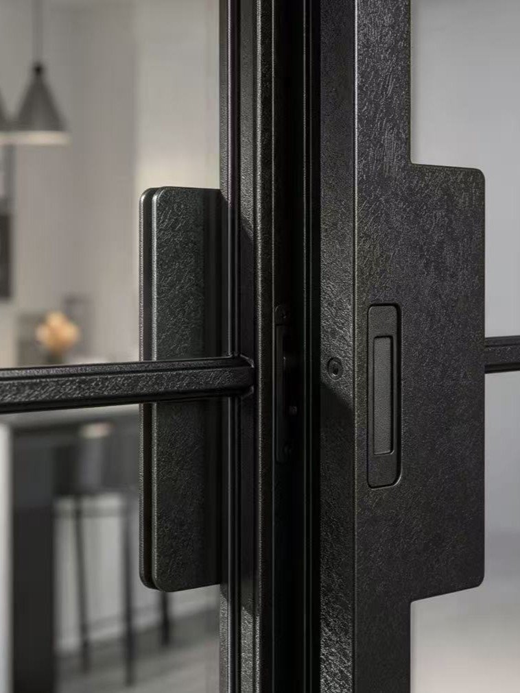 minimalist black sliding door handle detail