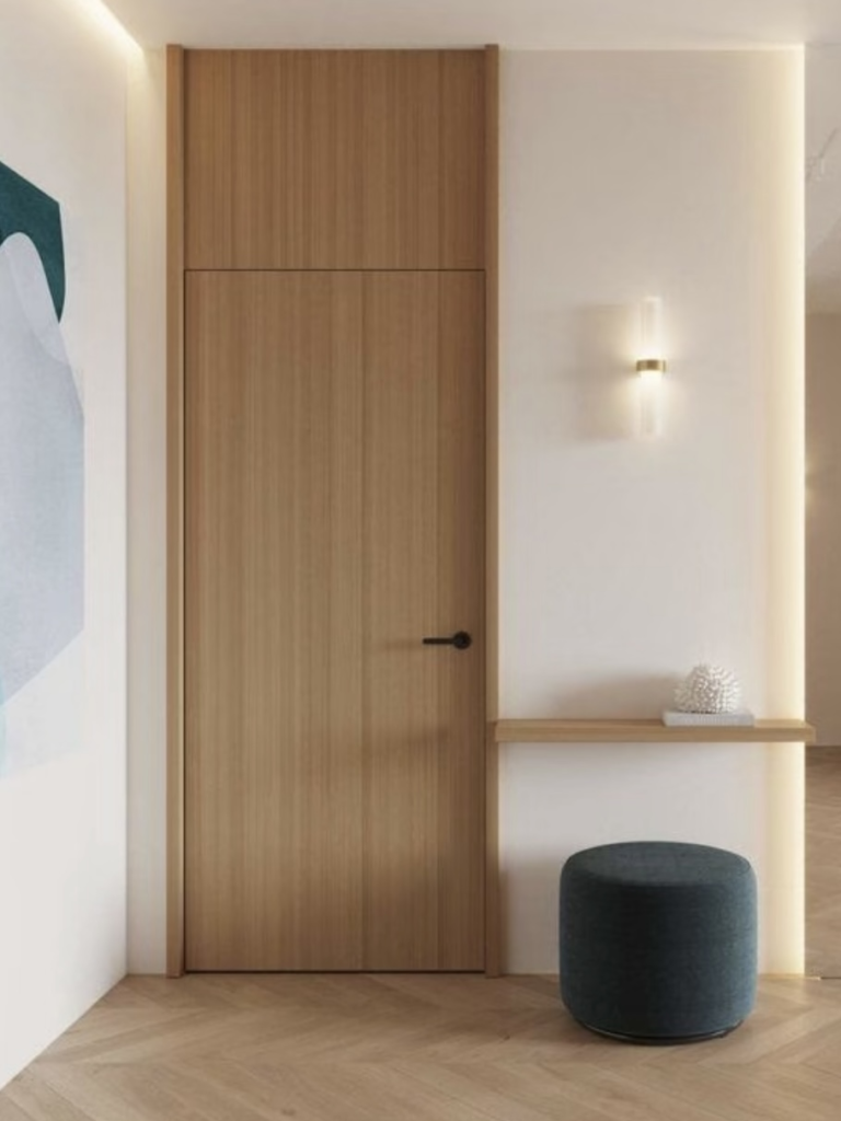 minimalist oak finish hidden frame interior door for modern home
