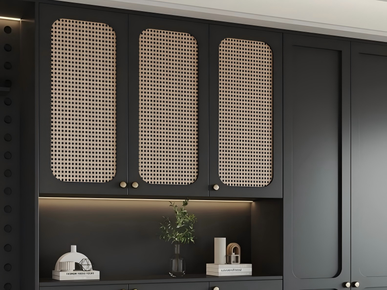 minimalist rattan door entryway cabinet with led lighting