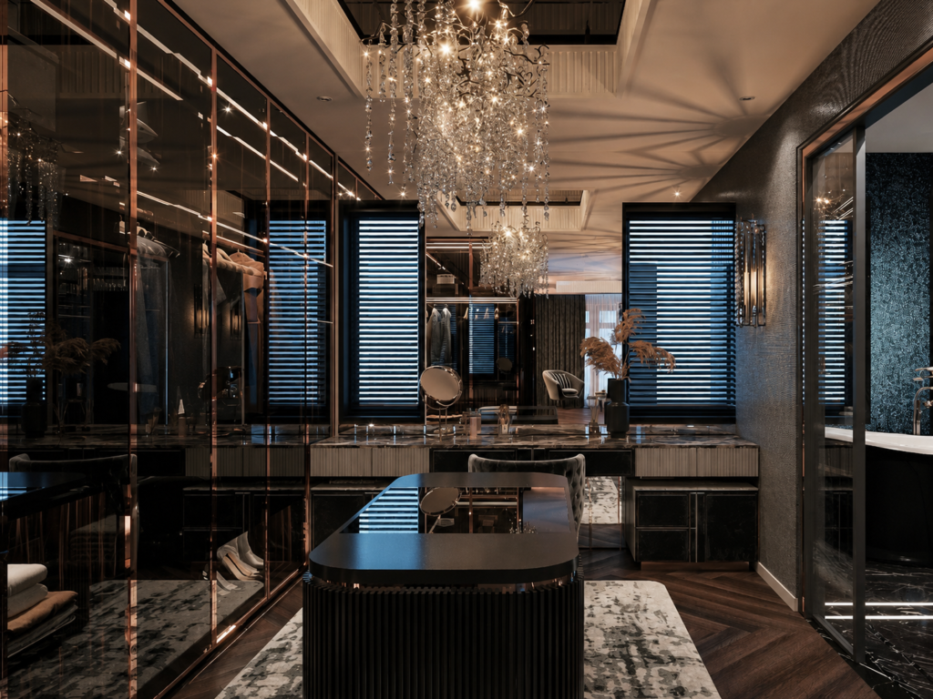 modern black dressing room custom closet design