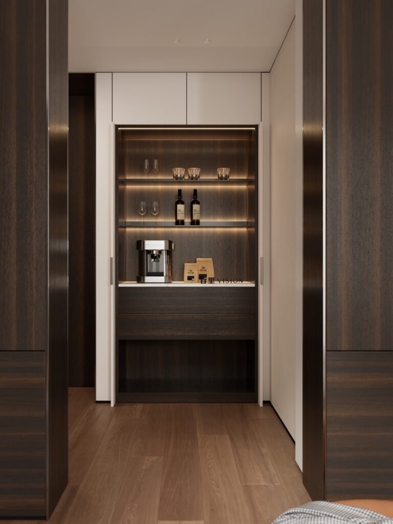 modern built in coffee bar cabinet for walk in closet space