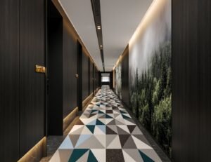 Modern hotel room furnishings corridor design