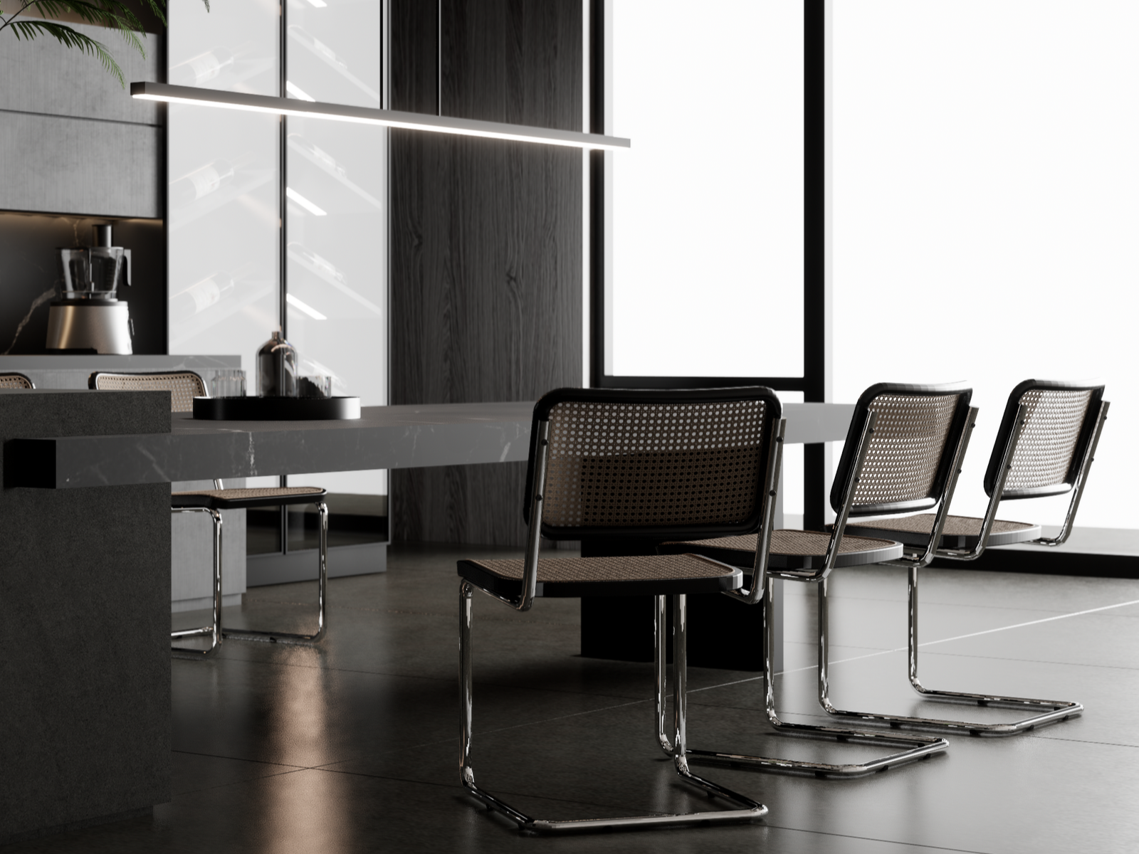 modern kitchen island dining table set cane chairs minimalist design