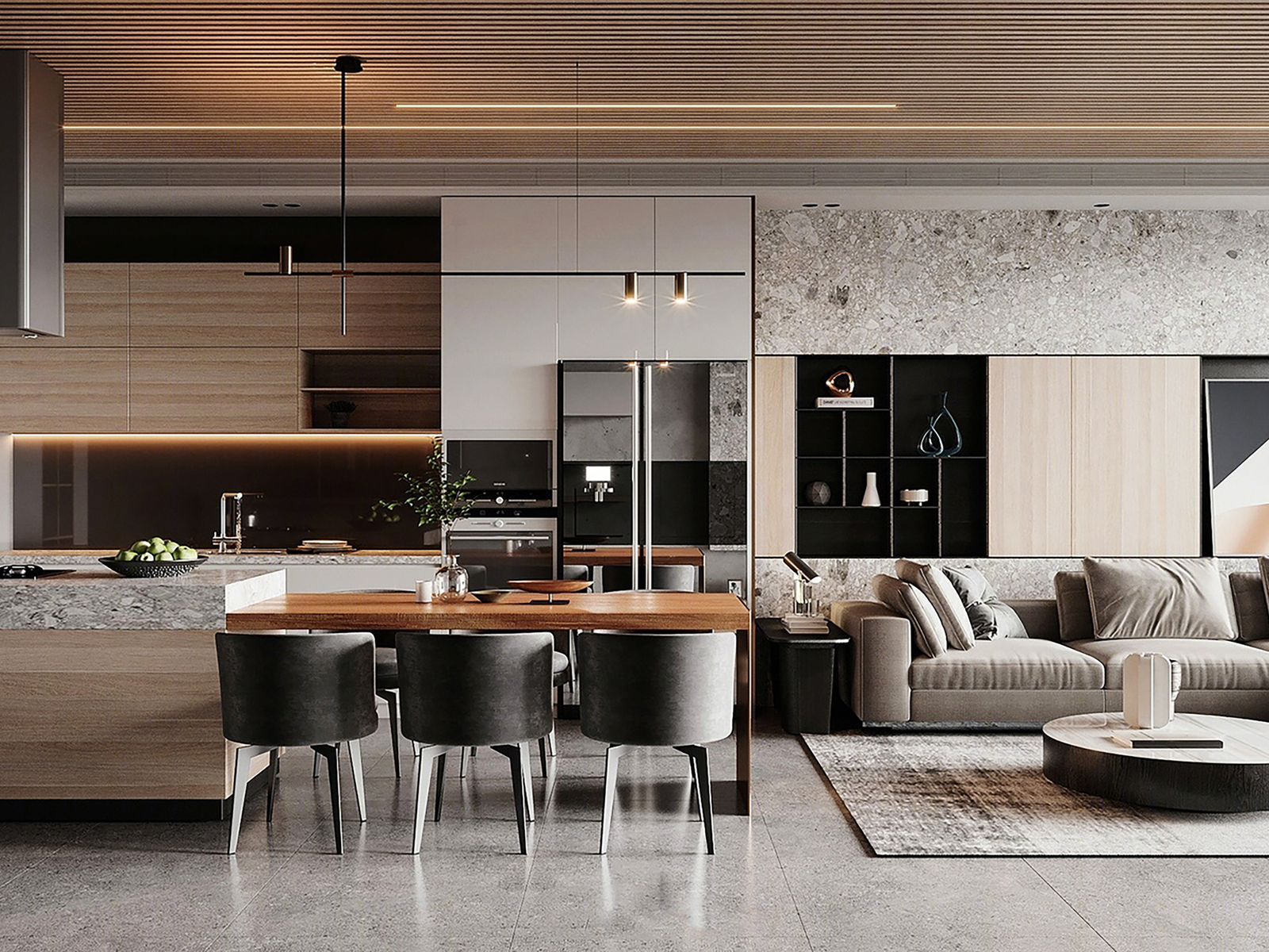 modern luxury kitchen with wood and stone materials 1 scaled