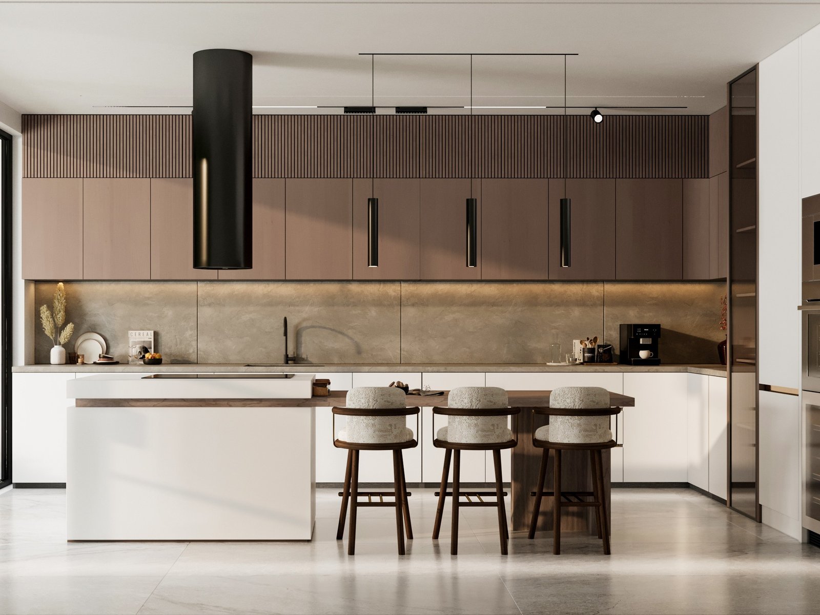 modern minimalist kitchen cabinet with island and wood finish