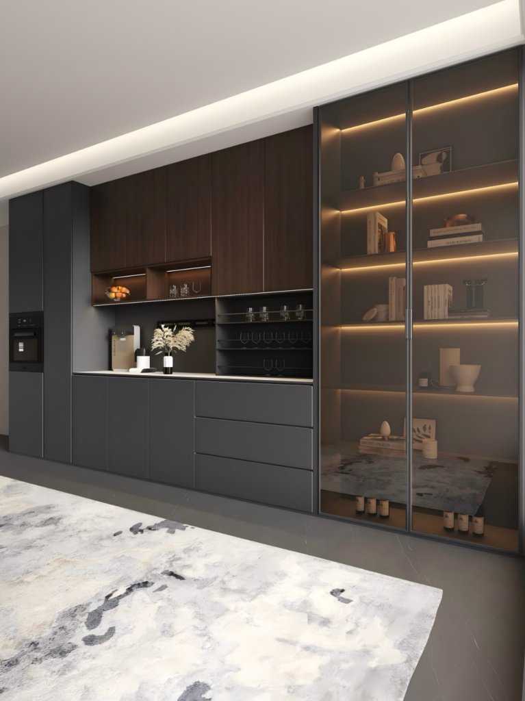 modern sideboard with led glass showcase storage