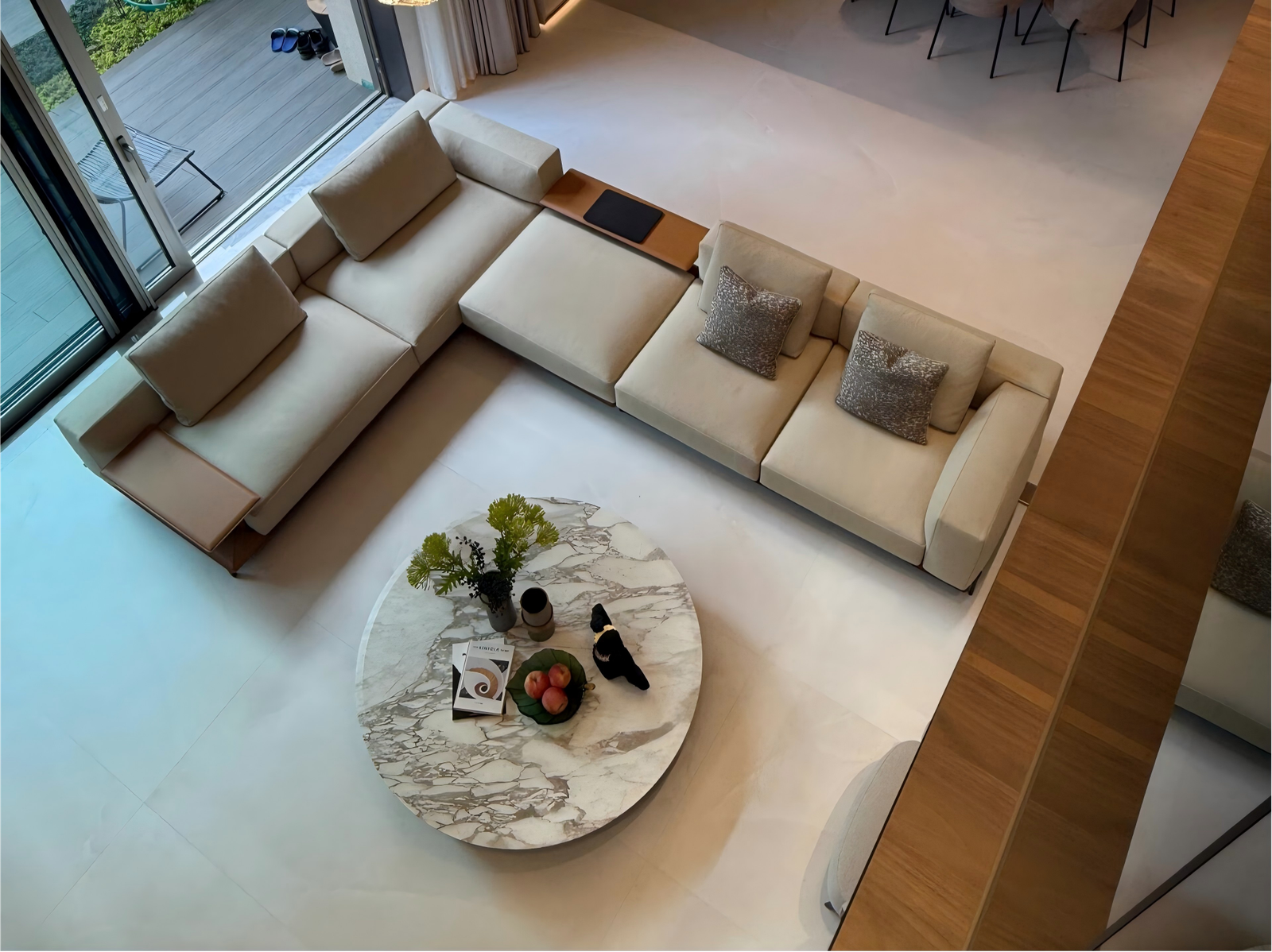 modern-villa-living-room-sectional-sofa-marble-coffee-table