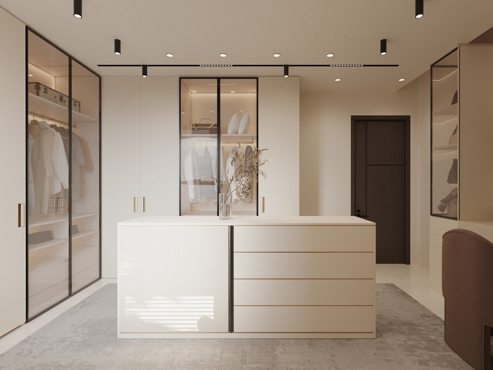Modern bedroom closet design white wardrobe.