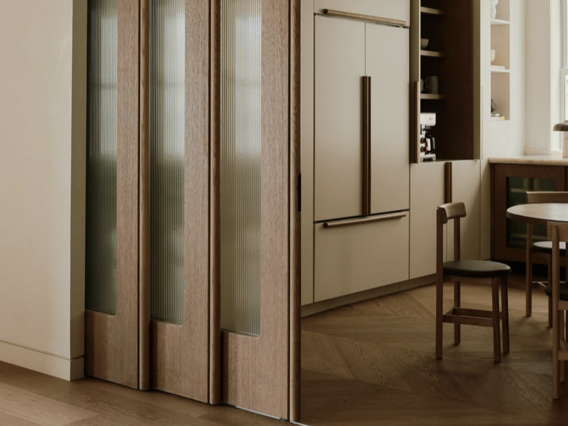 modern wood fluted glass sliding door for contemporary interiors