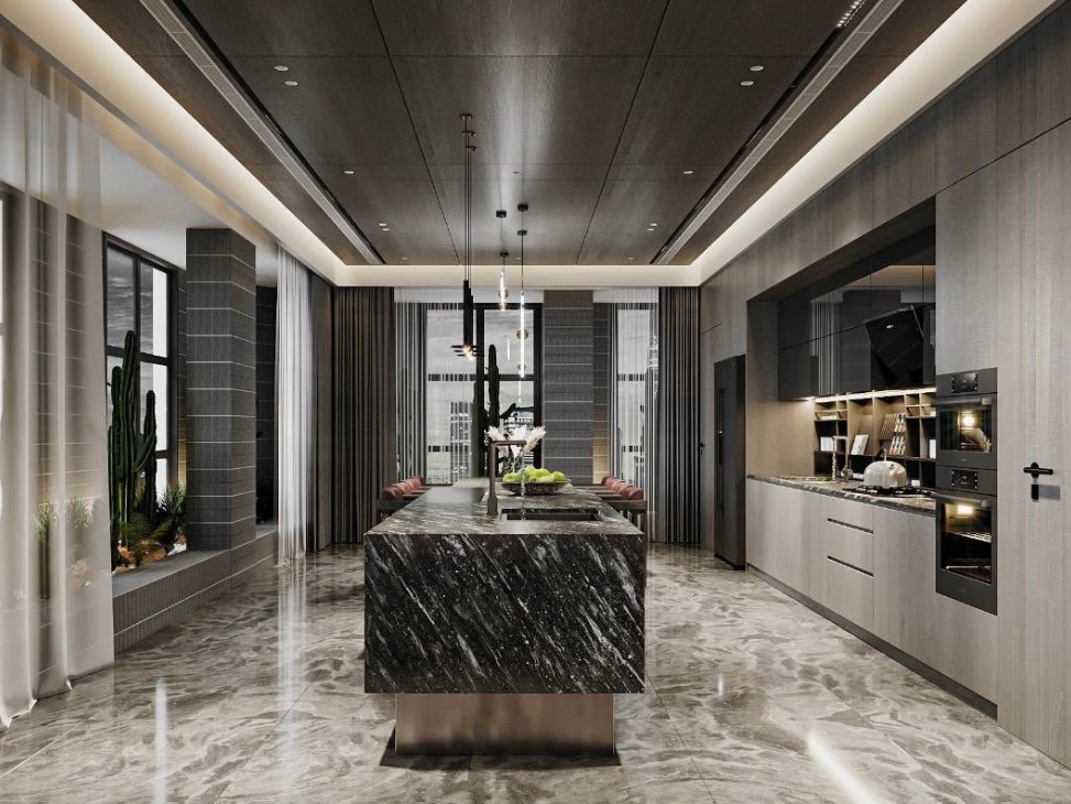 premium contemporary kitchen with stone island