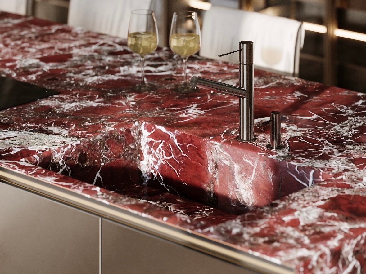 Kitchen countertop sink and cooktop cutout