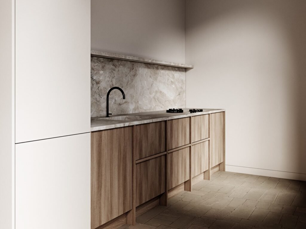 Custom modular kitchen cabinet wood details