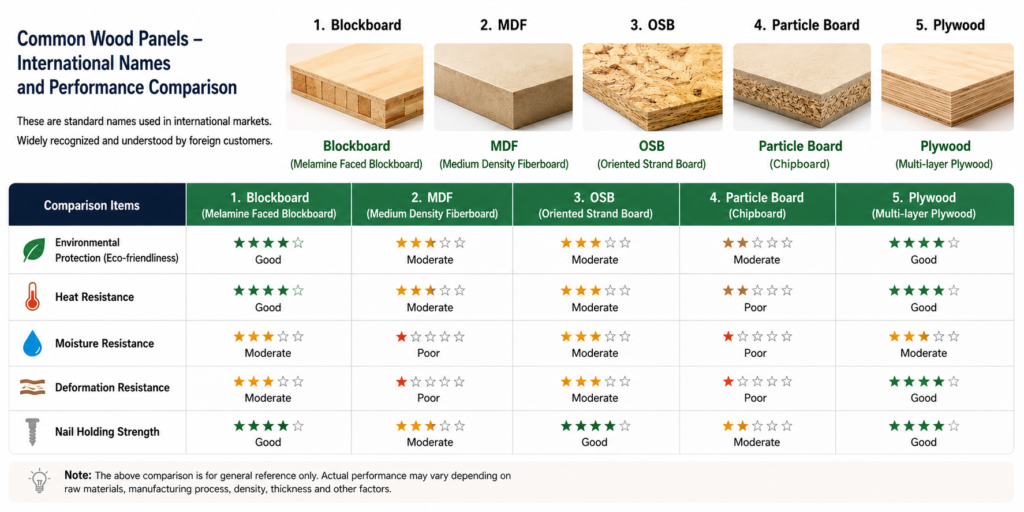 wood panel comparison blockboard mdf osb plywood particle board