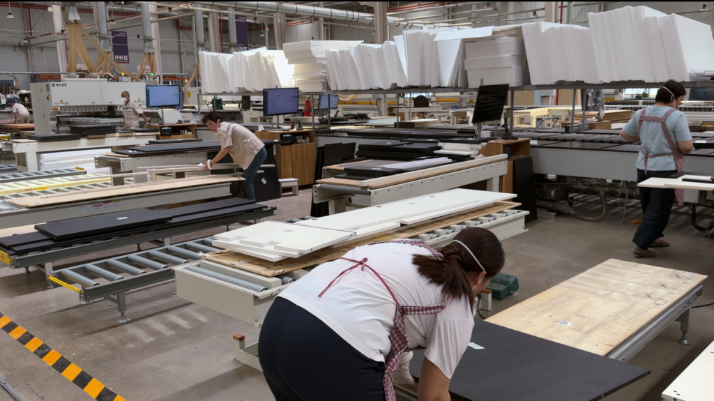 cabinetry factory assembly line.