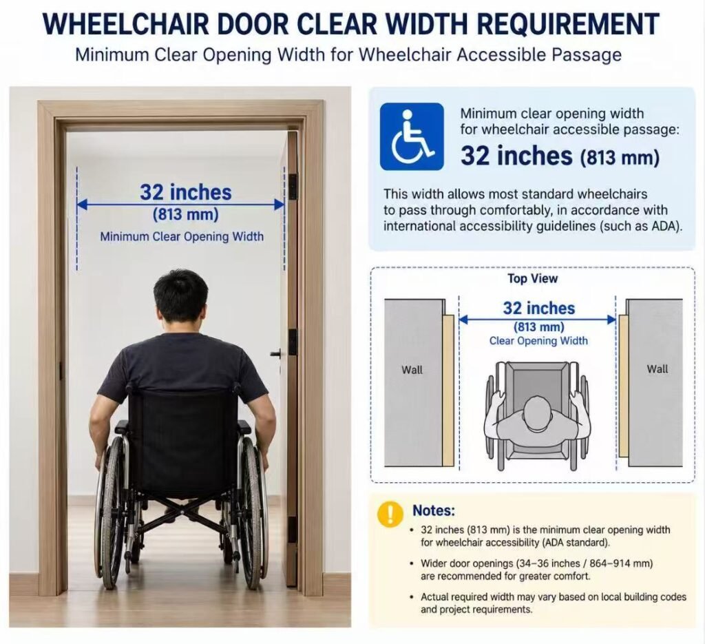 ADA accessible door clear width diagram