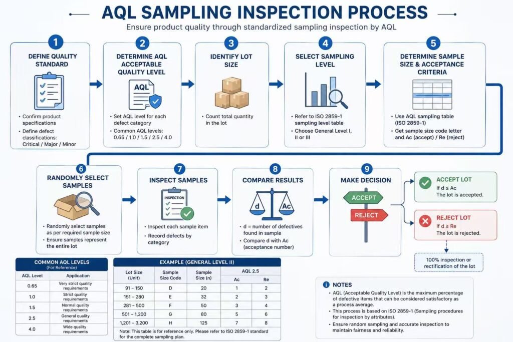 AQL sampling inspection process for cabinet batch quality