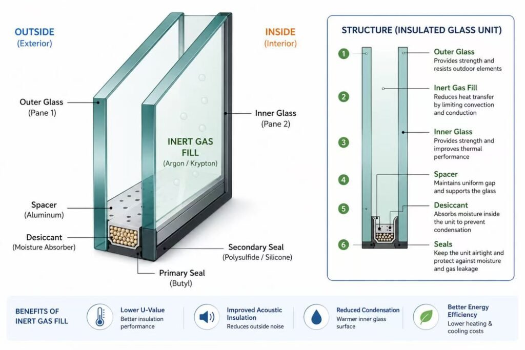 Argon gas fill insulated glass unit