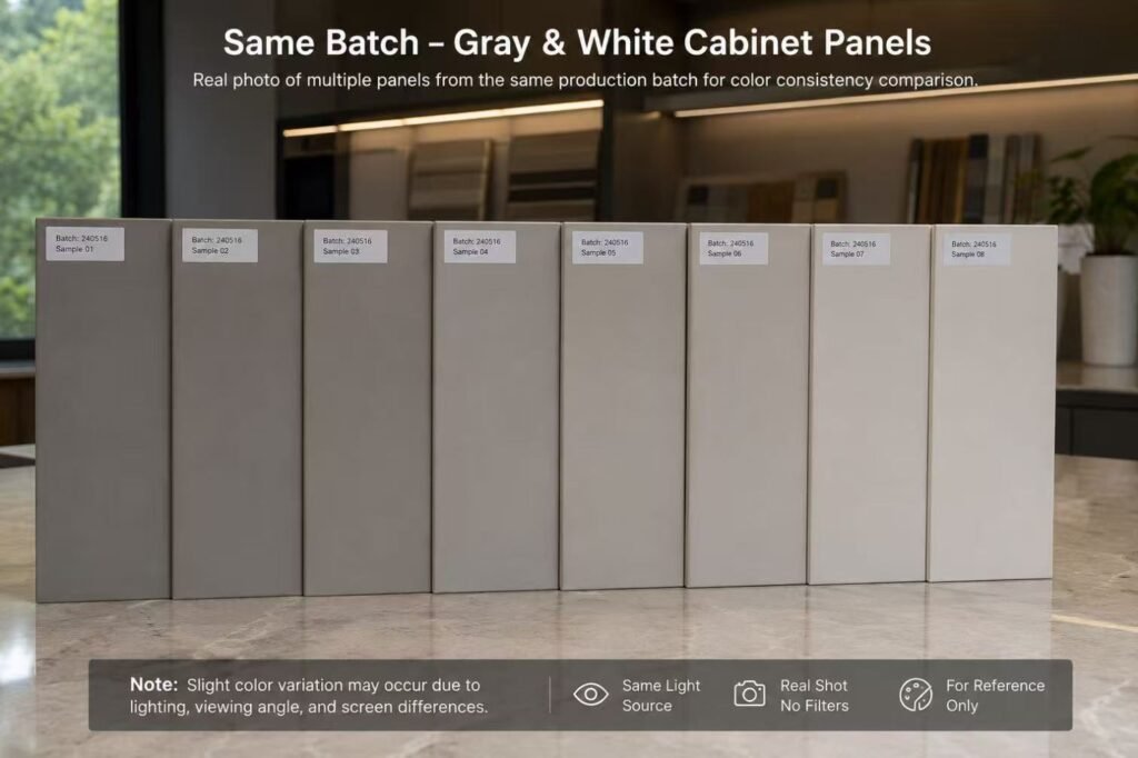 Grey white cabinet batch color consistency check
