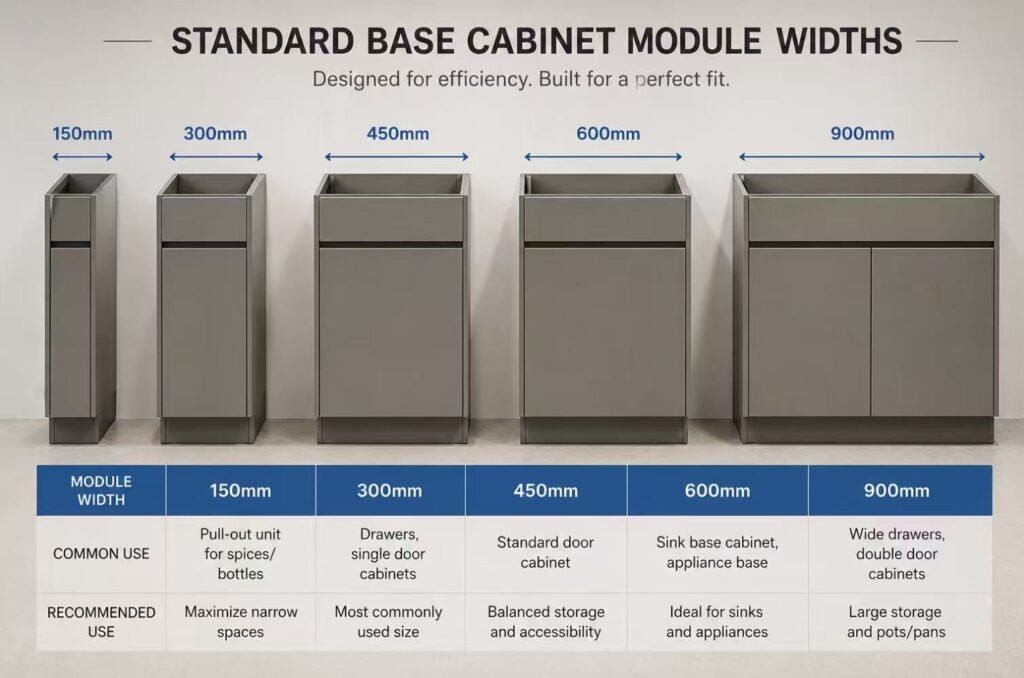 Standard cabinet module widths compared