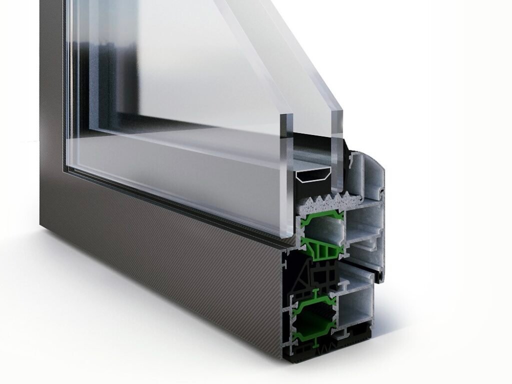 Casement window thermal break cross-section detail
