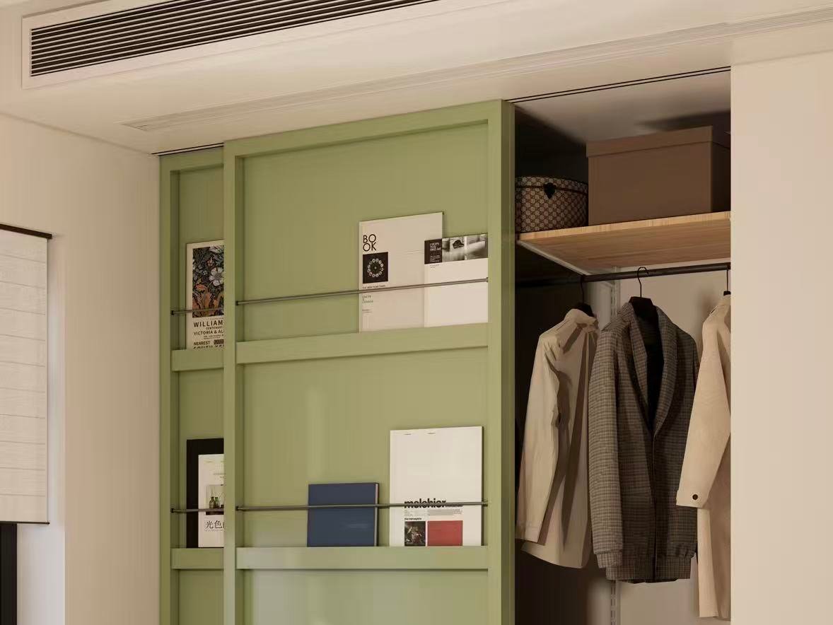 compact apartment sliding wardrobe.jpg Compact apartment wardrobe with sliding doors