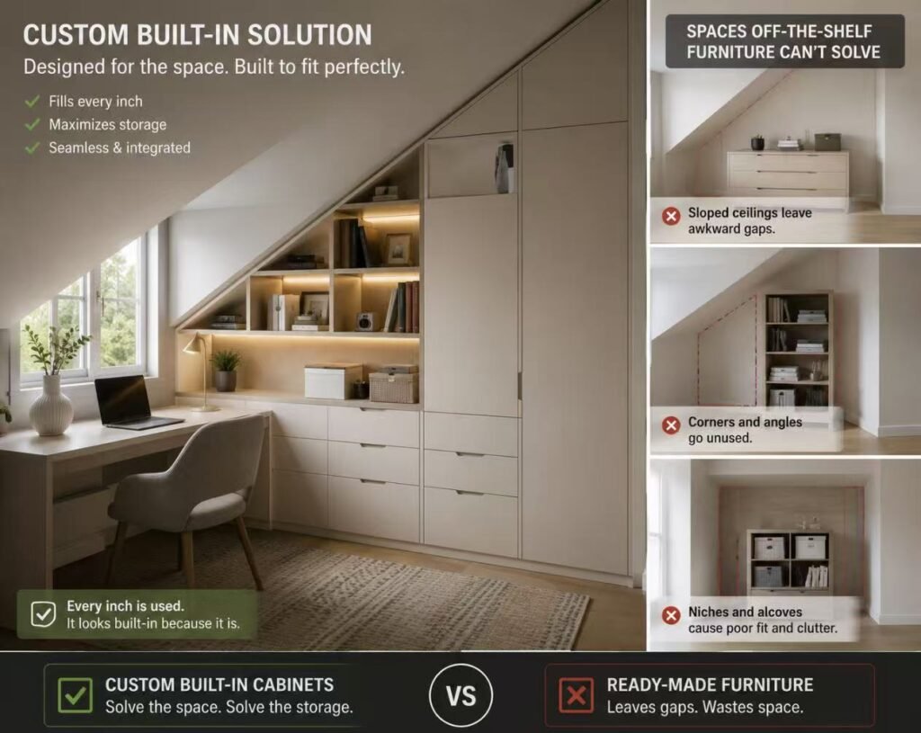 Custom built-in storage irregular office space